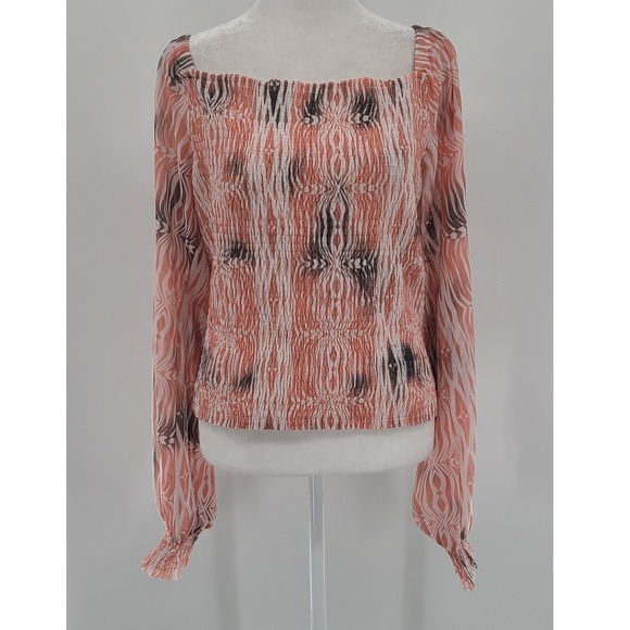 By Anthropologie Tops - Anthropologie Coquette Smocked Square Neck Blouse Large Long Sleeve Pink Fairy